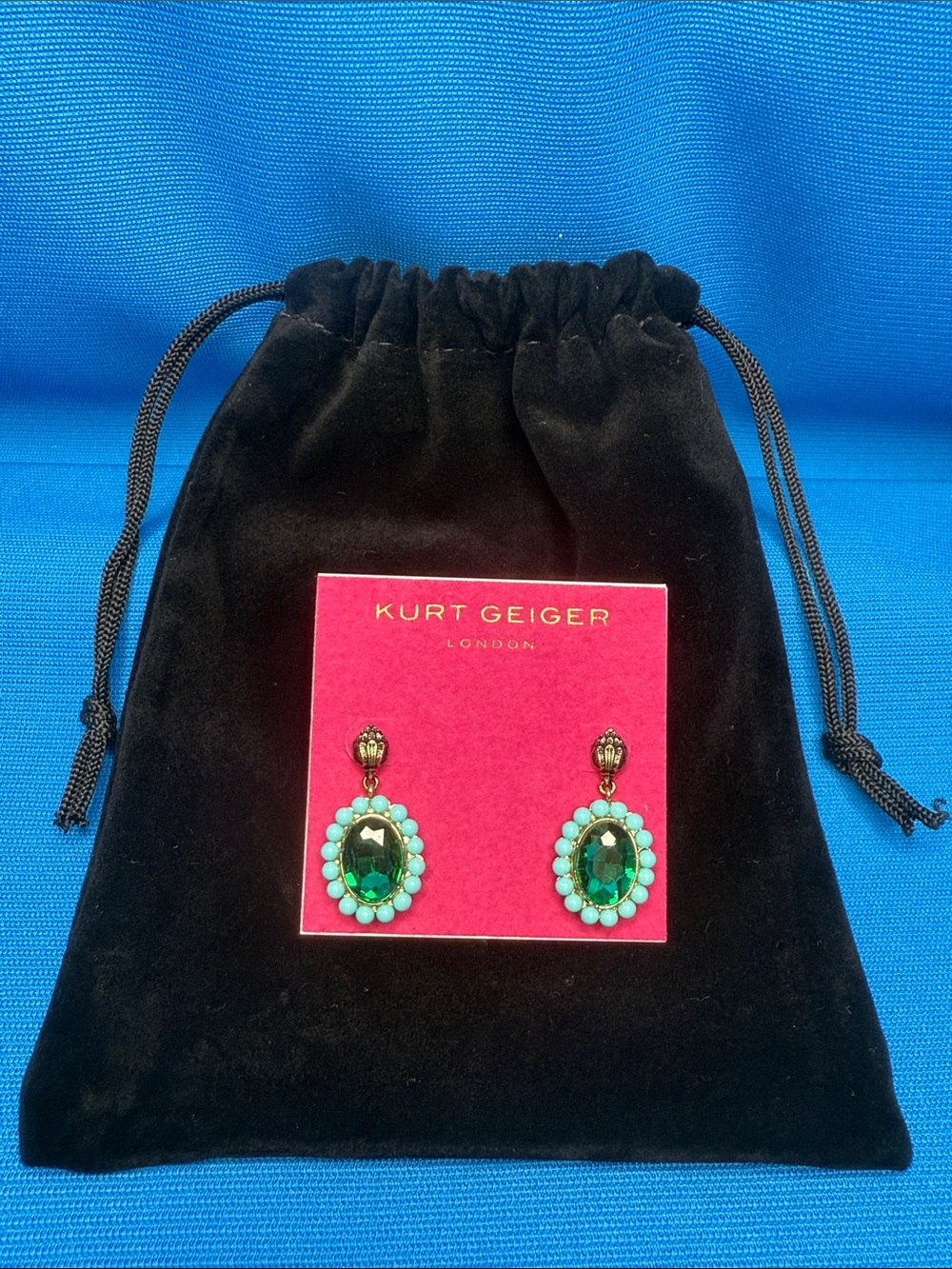 NEW $68 KURT GEIGER LONDON REGENCY DROP EARRINGS CRYSTAL BEAD & EAGLE BIRD HEAD